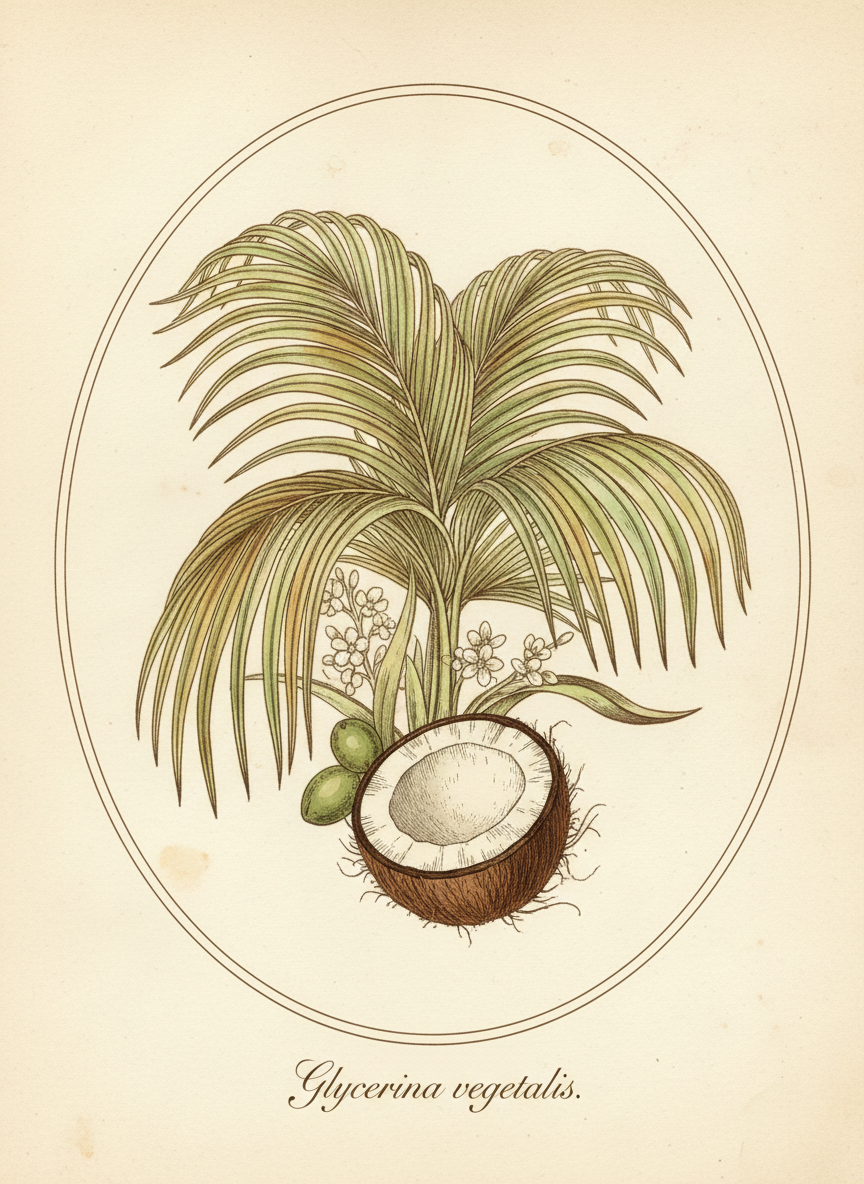 Illustration of vegetable glycerine derived from plant sources