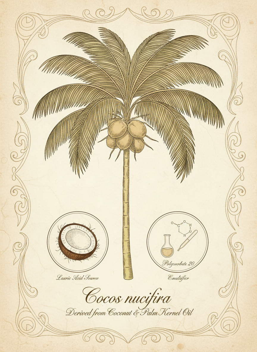 Illustration representing polysorbate 20 emulsifier from plant-derived lauric acid
